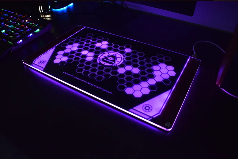 Игровой коврик для мыши Pandora с подсветкой RGB, совместимый с большинством лазерных и оптических мышей 40*23 см, стеклянный коврик для игр