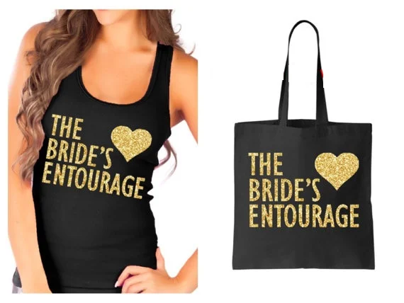 Personalized Entourage Bridesmaids Tanks camis - Bridal Party t Shirts wedding Bachelorette Party Tank tops with tote bags
