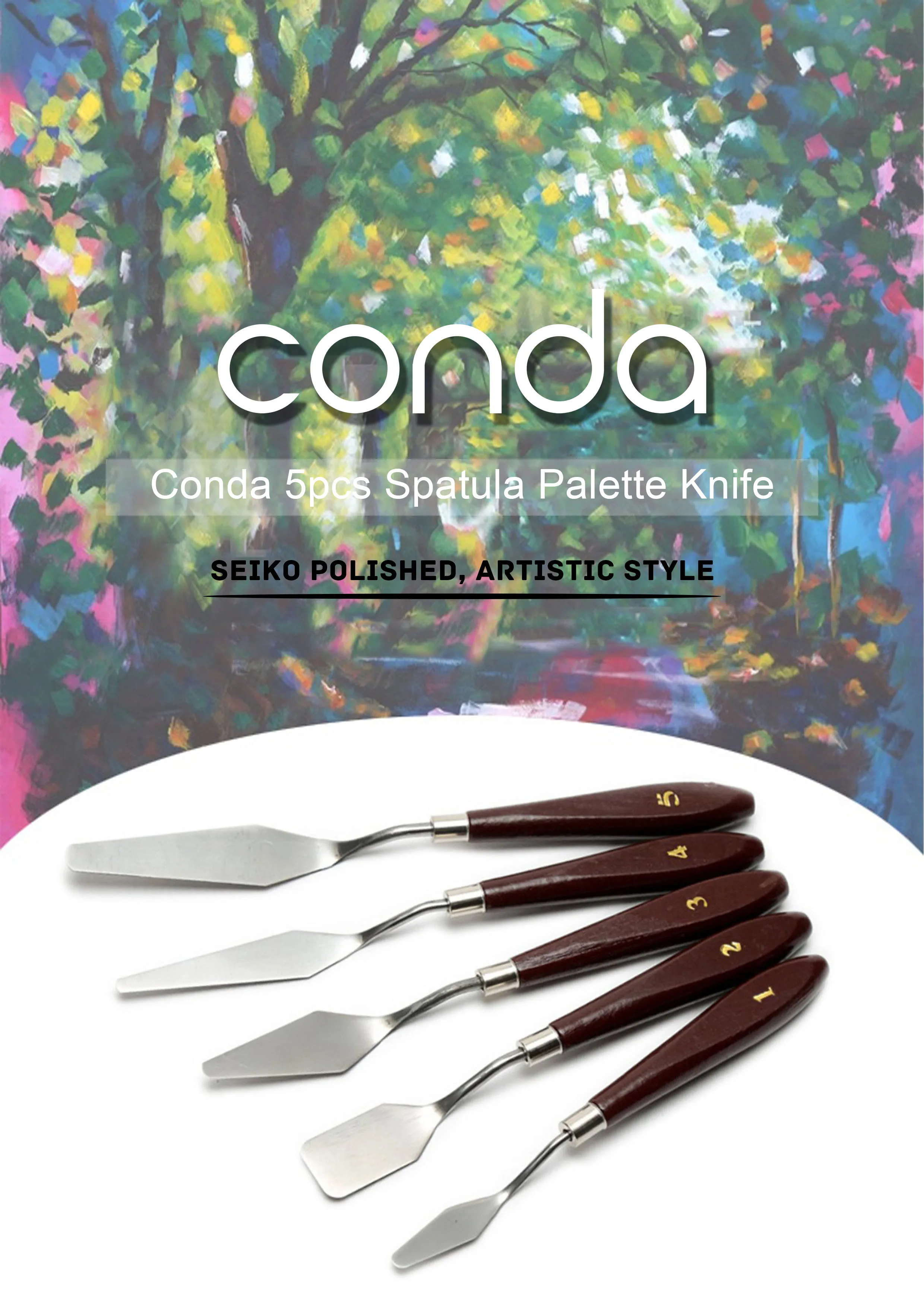 CONDA 5 шт., палитра, нож, краска, нержавеющая сталь, шпатель, палитра, нож для художника, масляная краска, инструменты, металлические ножи, деревянная ручка