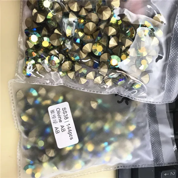 Olivine AB Больше цветов AB на выбор! 144 шт 8 мм ss38 стеклянные чатоны заостренные с обратной стороны Стразы Сиам, розовый, кобальт синий, темно-зеленый AB можно заказывать разные - Цвет: Olivine AB