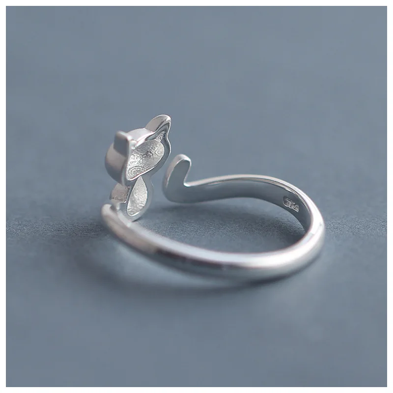 Женское Открытое кольцо Кот из серебра 100% пробы | Украшения и аксессуары