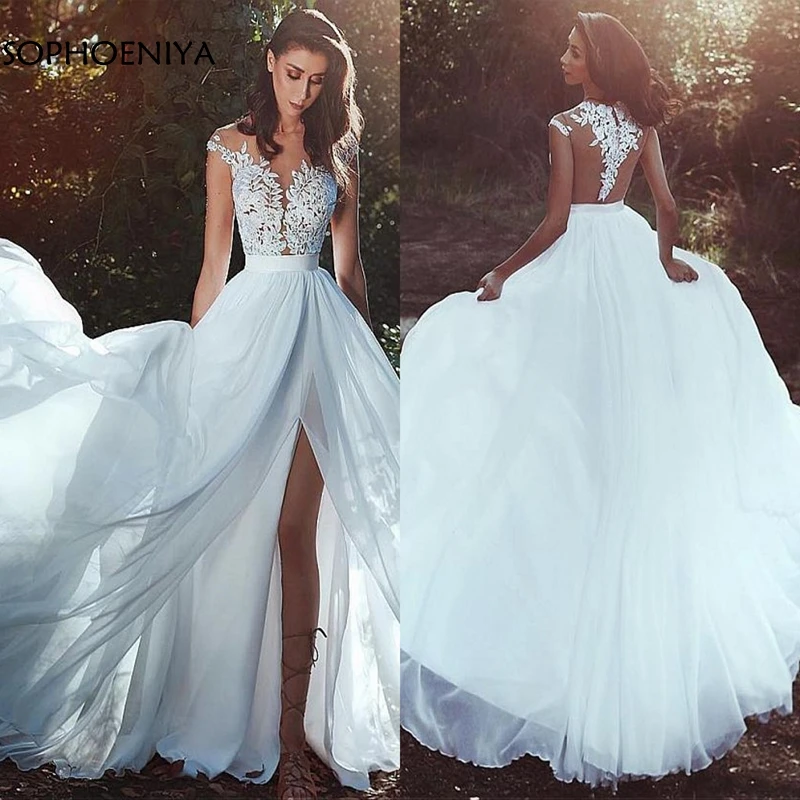 Женское свадебное платье с кружевной аппликацией Пляжное рукавом крылышком в