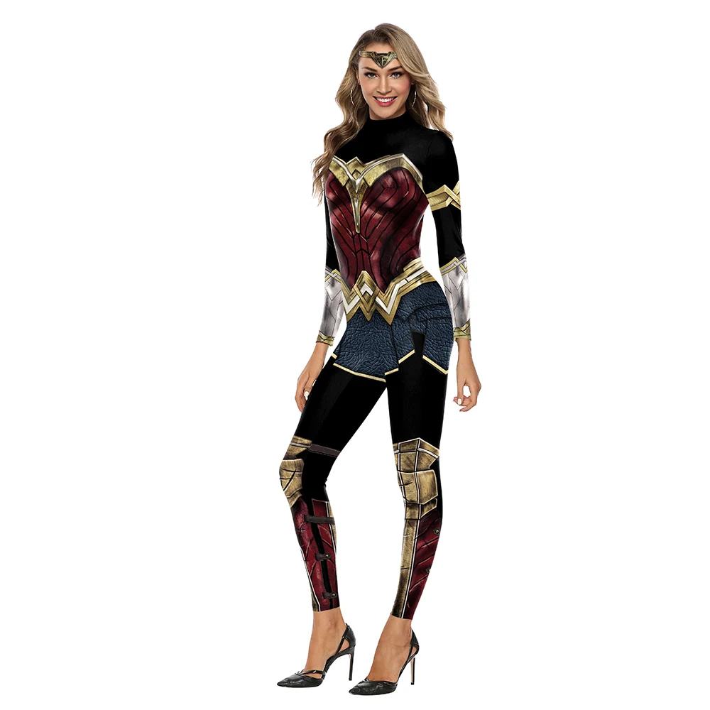 NADANBAO Wonder Woman костюмы для косплея для девочек 3D принт Мода Пурим Карнавальный костюм для женщин молния сзади боди
