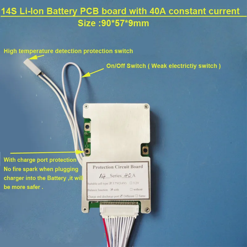 

14S BMS 58.8V Li-ion battery PCB Board with Charge port protection and Switch function 40A constant discharge current