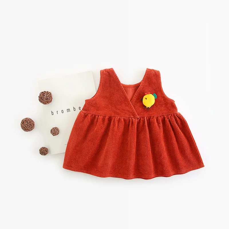 Hot Sale Baby Girls Solid Vest Dresses Suspenders Sleeveless Cute Two Sides Wear Infantil Girl Clothing Cartoon Style Chick E13 | Детская