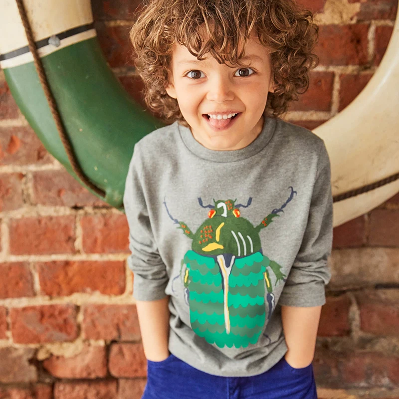 

Little maven children brand baby boys clothes 2018 autumn new boys cotton long sleeve O-neck insect print t shirt 51155