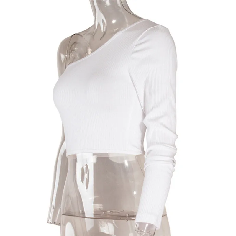 

Summer Style One Shoulder Womens Tank Top Solid Knitted Crop Top Streetwear Women Tops Elastic Cropped Tops