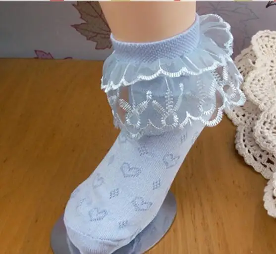 blue double lace Коллекция года, брендовые нескользящие носки для девочек кружевные носки принцессы с оборками для маленьких девочек, летние носки для детей возрастом до 8 лет - Цвет: blue double lace