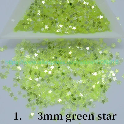 1) 3mm green star 25g3-5mm в виде звезды луны сердца форма сливы пайетки с блестками для лица/ногтей маникюр/Шитье/свадебные конфетти украшения аксессуар - Цвет: 1) 3mm green star