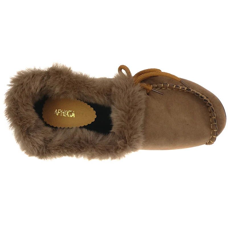 Лоферы Aphixta женские на плоской подошве теплые меховые зимние туфли с круглым