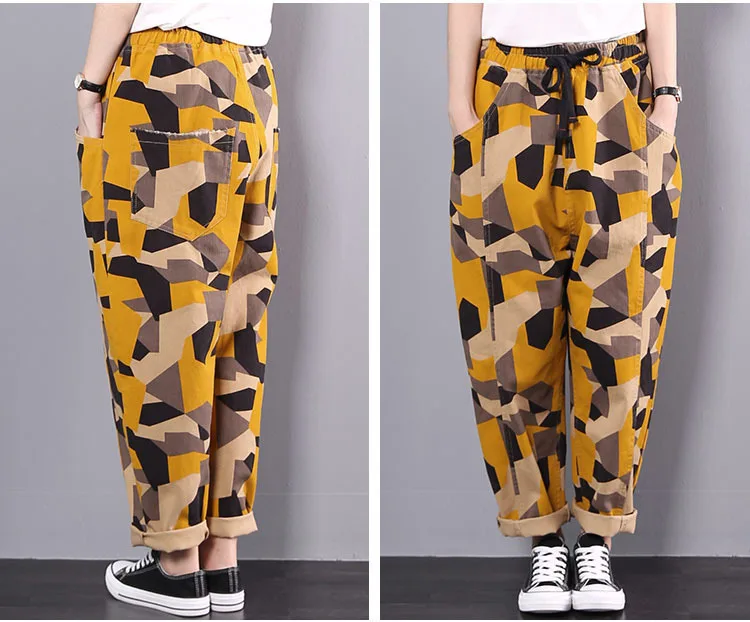 2018 Новинка зимы Дамские шаровары для женщин ретро геометрический принт