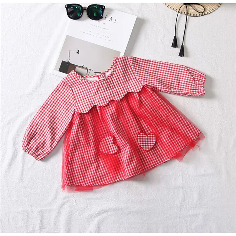 Sweet Autumn Dresses Red and White Chequered Long Sleeve Princess | Детская одежда и обувь