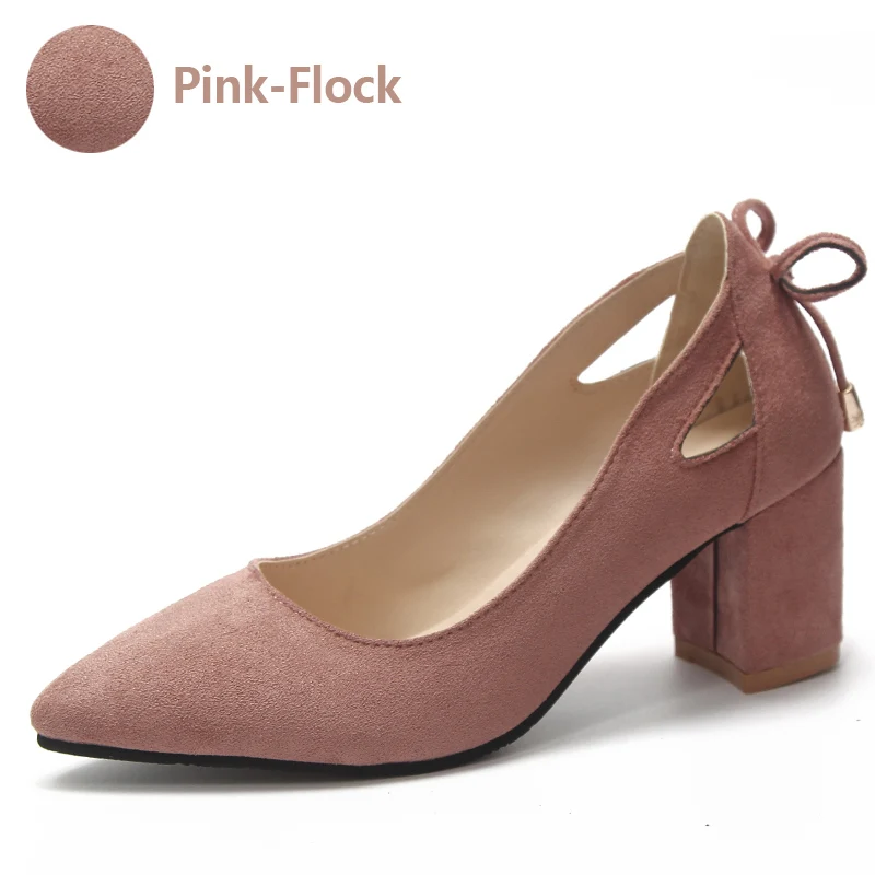 Pink-Flock Сапоги aphixta, женские туфли-лодочки на высоком квадратном каблуке, острый носок, свадебная обувь, лакированная кожа, замша, классические туфли-лодочки, размер 44 - Цвет: Pink-Flock