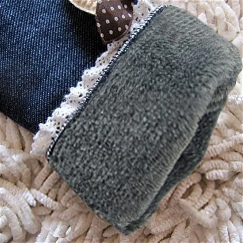 Новые джинсы с бантом для девочек хлопковые детские кашемировые брюки теплые