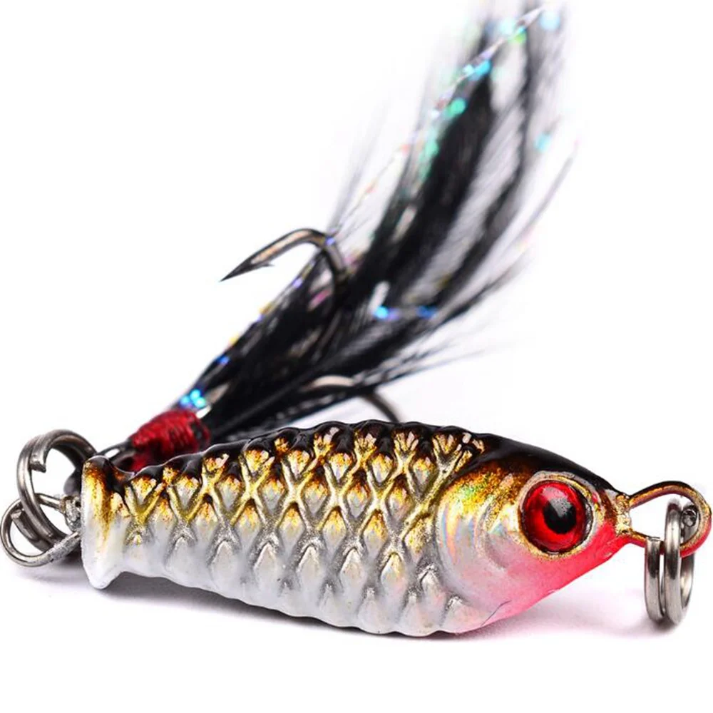 

1 Pcs 25mm/5.27g Bait Fishing Lure Wobblers Spinner Metal Lures VIB Hard Baits With Feather Treble Hook Spinner Bait Fishing