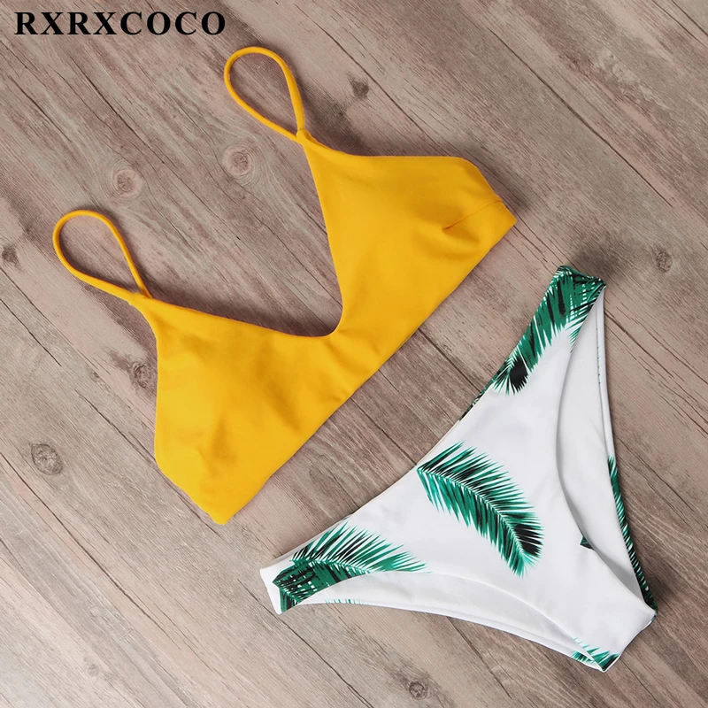 RXRXCOCO Бандажное бикини, купальник с принтом, женский купальник, Одноцветный, с вырезами, купальный костюм, низкая талия, бикини с подкладкой, пуш-ап, Badpa