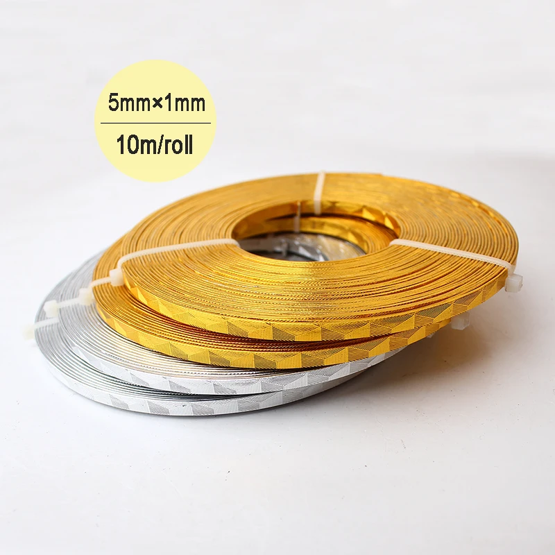 

5mmx1mm 10m/roll Embrossed Flat Anodized Aluminum Wire Gold Silver Coffee Black Soft Carving Embossing Beads Craft Jewelry Wire