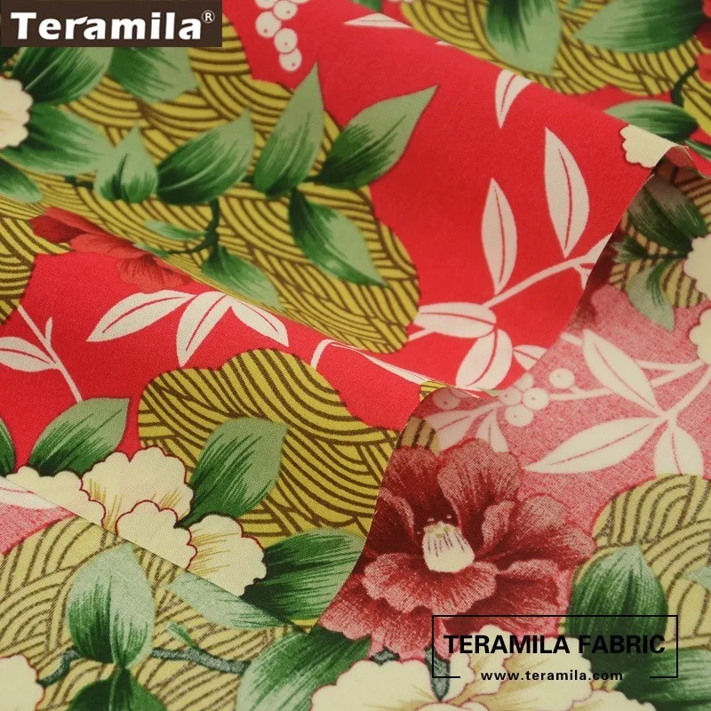 Teramila Cotton Poplin Fabric Red Fat Quarter Meter Quilting Printed Flower Design Dress Chirdren's Cloth Patchwork Sewing|patchwork sewing|cotton