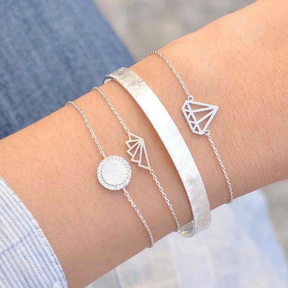 4 шт./компл. богемные геометрические браслеты цепочки с кристаллами женские