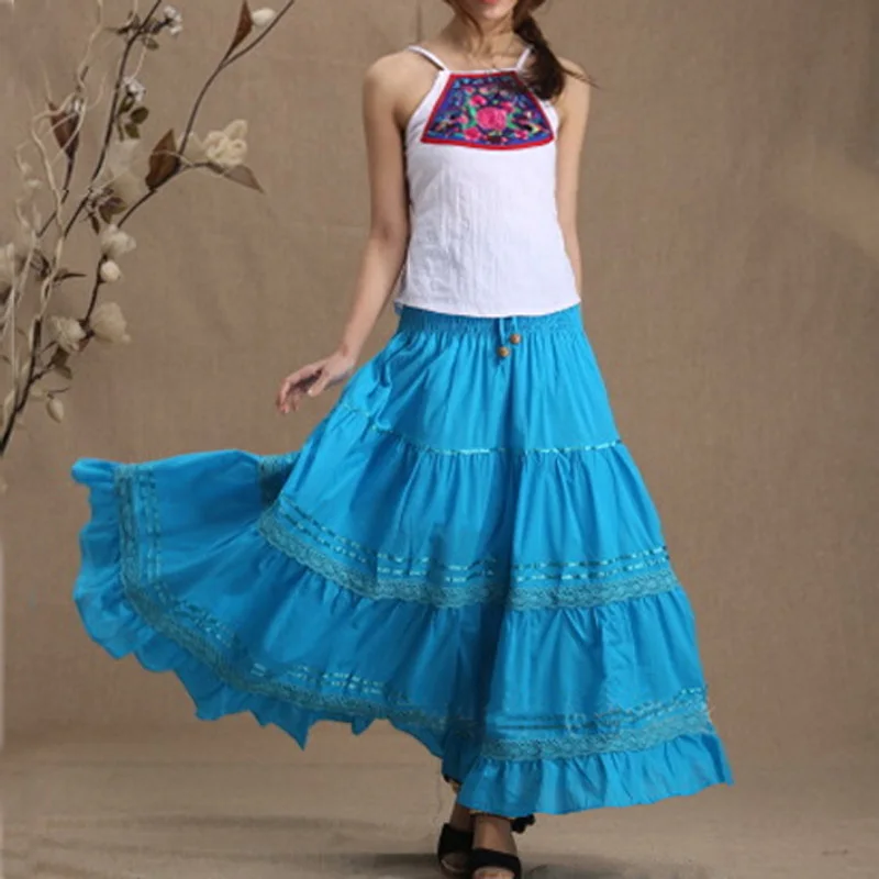 Женская плиссированная длинная юбка-макси Повседневная цыганский стиль бохо из