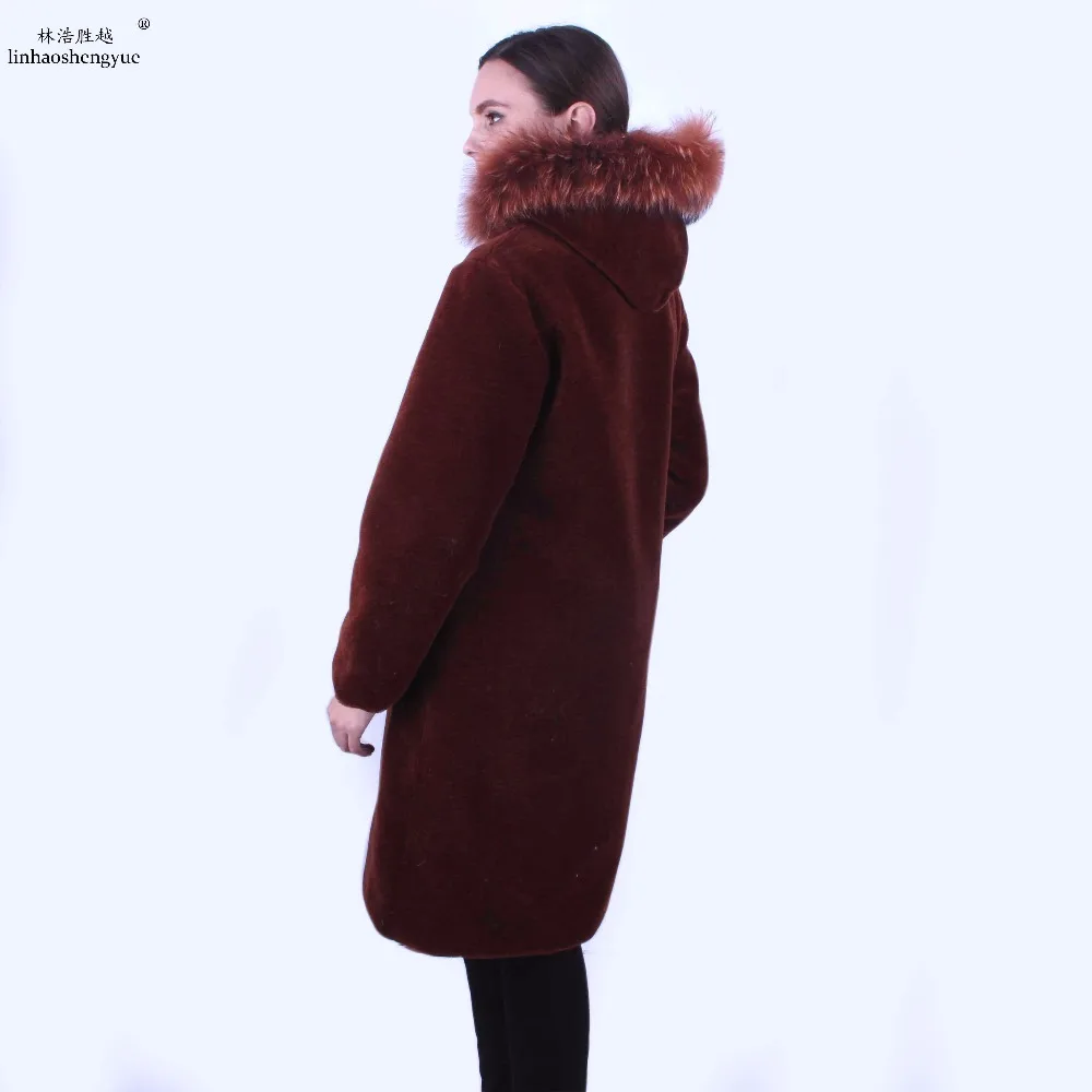 Linhaoshengyue  Women Long Sheep Coat High Quality Compound Sheepskin Coat