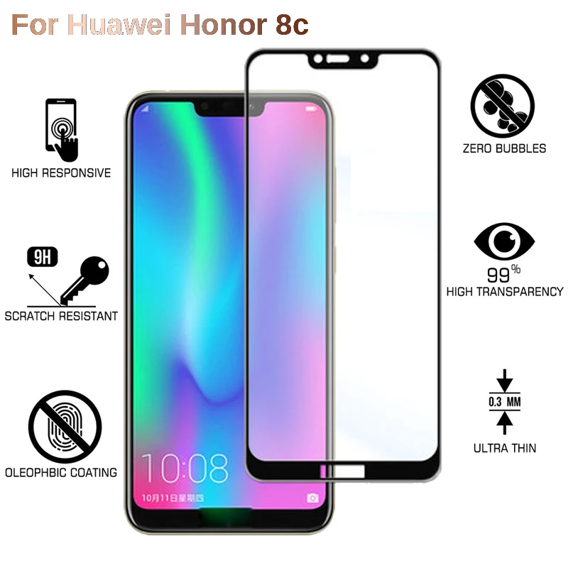 9H полное покрытие закаленное стекло для Huawei Honor 8C защита экрана Honor8C HD прозрачная