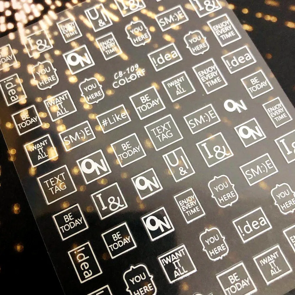 CB серии CB-109 черные белые золотые серебряные буквы стикеры 3d на ногти nail art