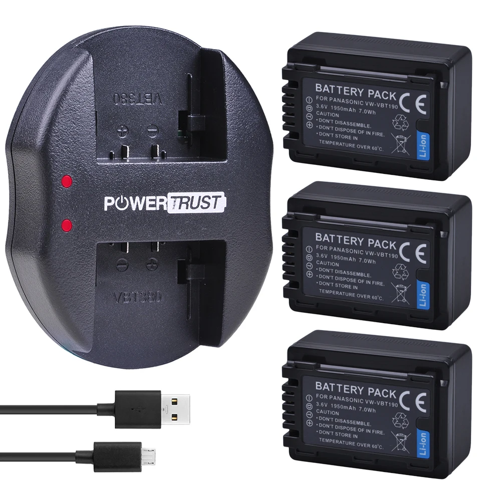 3 шт. VW VBT190 VBT380 аккумулятор и зарядное устройство для Panasonic HC V720 V727 V730 V750