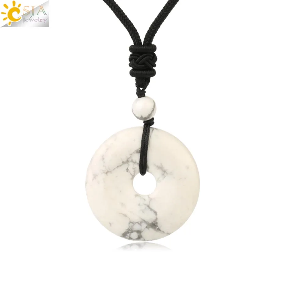 White Turquoise Csja натуральные драгоценные камни подвеска-пончик ожерелья для девочек рейки розовый кристалл тигровый глаз зеленый авантюрин мох Агаты для мужчин веревка S458 - Окраска металла: White Turquoise