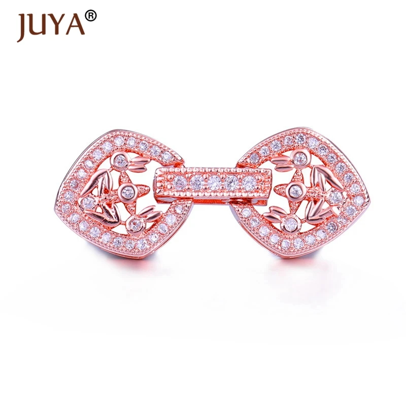 rose gold Модные медные металлические инкрустированные циркониевые застежки крючки для браслета концевые разъемы для самостоятельного изготовления ювелирных изделий жемчужное ожерелье с пряжкой - Цвет: rose gold