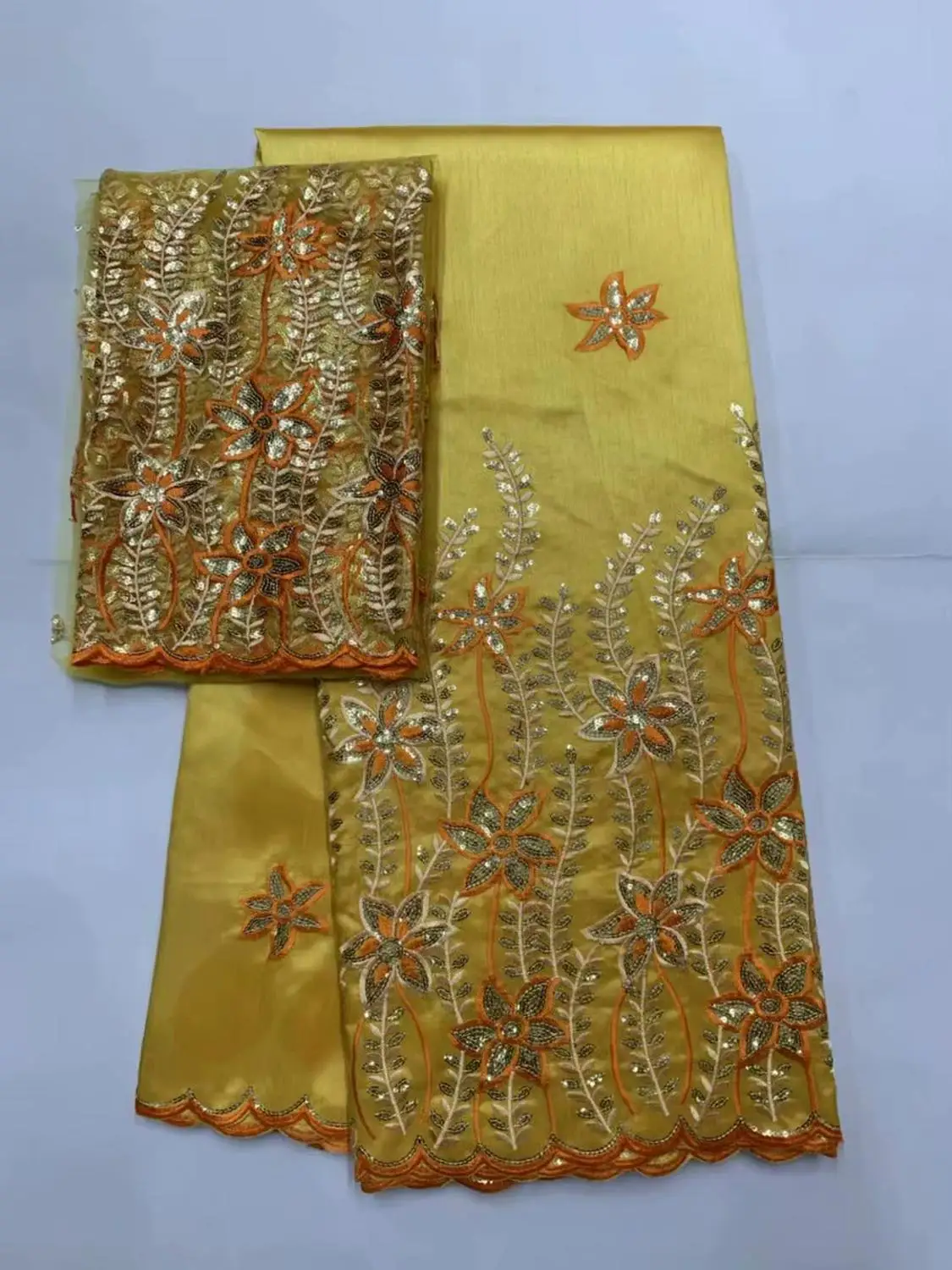 

5+2yards newcoming sequins george lace fabric with headtie comfortable silk george lace fabric for women party dress B8JUL151