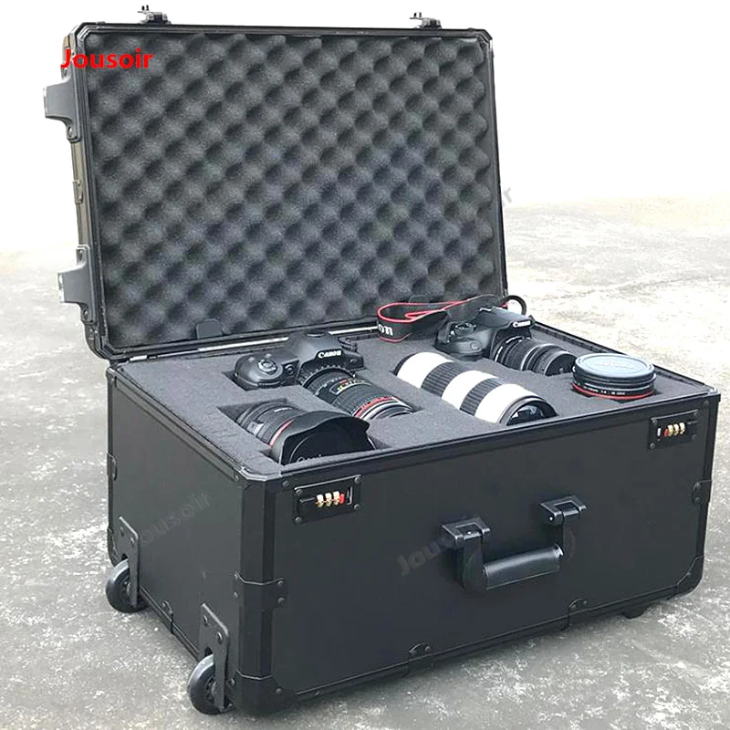 Security shockproof camera pull rod box photographic equipment aluminium drag luggage SLR CD45 T03 | Электроника