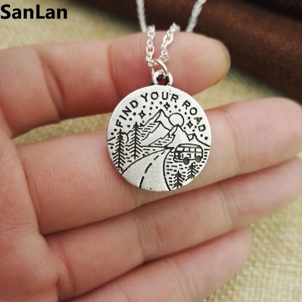 10pcs good quality antique silver plated find your road Necklace travel on the mountain Vintage Pendant Jewelry SanLan | Украшения и