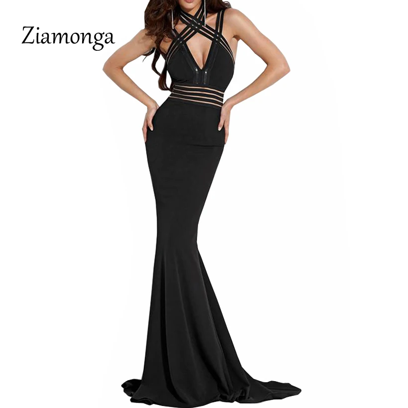 Ziamonga облегающее длинное черное белое вечернее платье 2018 сексуальное открытая
