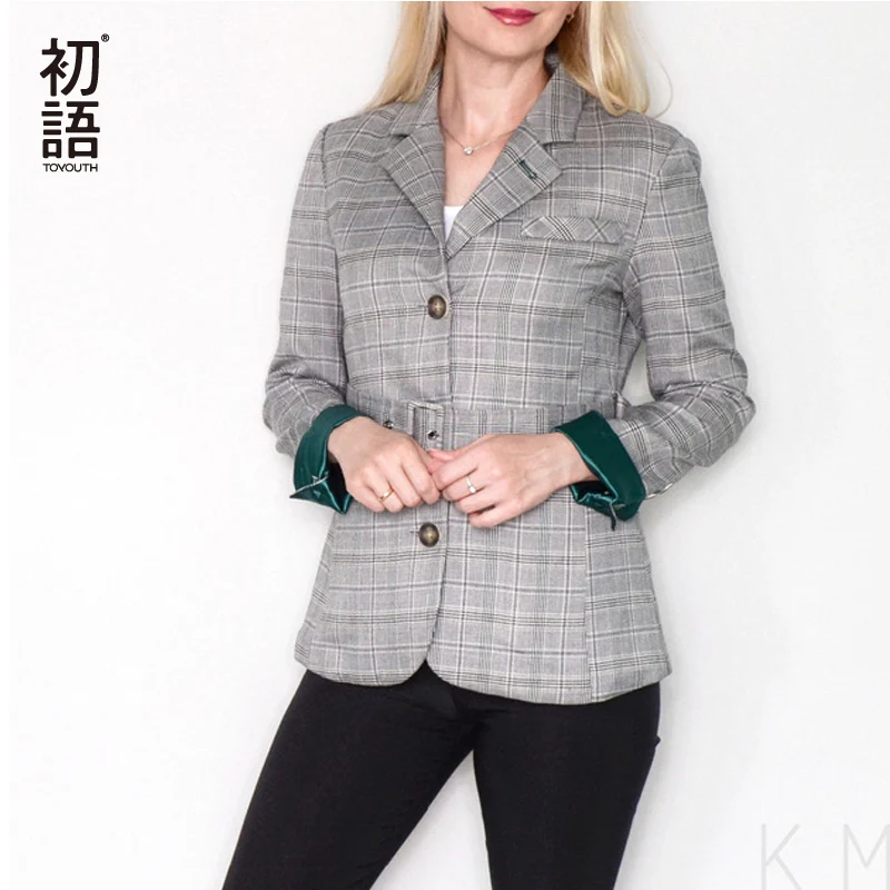 Toyouth плед формальные Wearwork куртка Для женщин Британский Стиль Chic дамы Блейзер