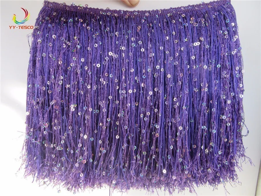 Sequins purple Бахрома кисточка кружевная лента 1 ярдов/партия полиэстер отделка кисточка отделка 20 см длинные латинские танцы платье одежда Макраме Украшения DIY - Цвет: Sequins purple