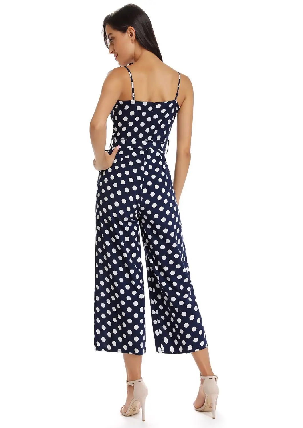 

3 Colors Vintage Polka Dot Jumpsuits Straps Bowknot Wide Leg Pantsuits Holiday Retro Beach Casual Rompers eDressU HZ-207