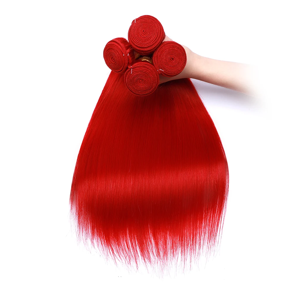 Индийские прямые волосы красные пучки с закрытием 7A человеческие не парик из