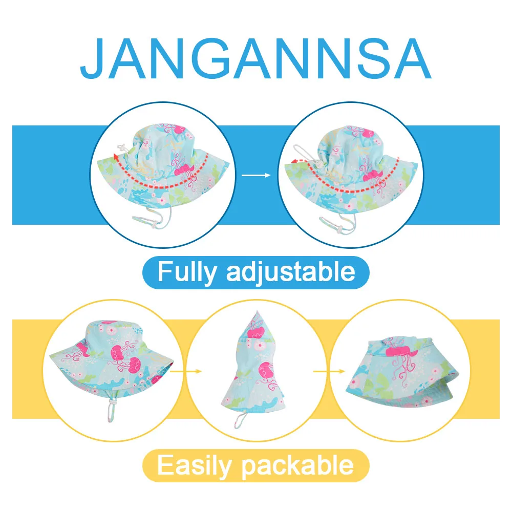 Jellyfish Baby Girl Sun Hats Wide Brim Toddler Infant UV Protection Caps Adjustable Size Boy Basin Hat Summer Breathable Stay On | Детская
