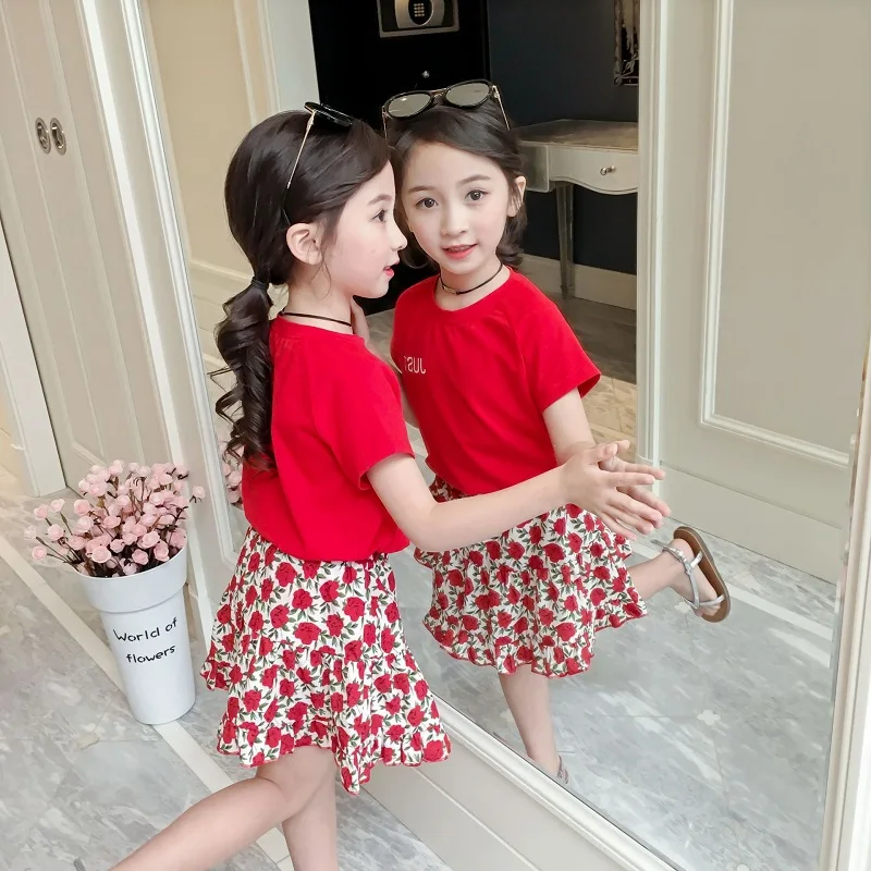 Комплекты для девочек 2020 Новая летняя детская одежда Милая Красная Сетчатая