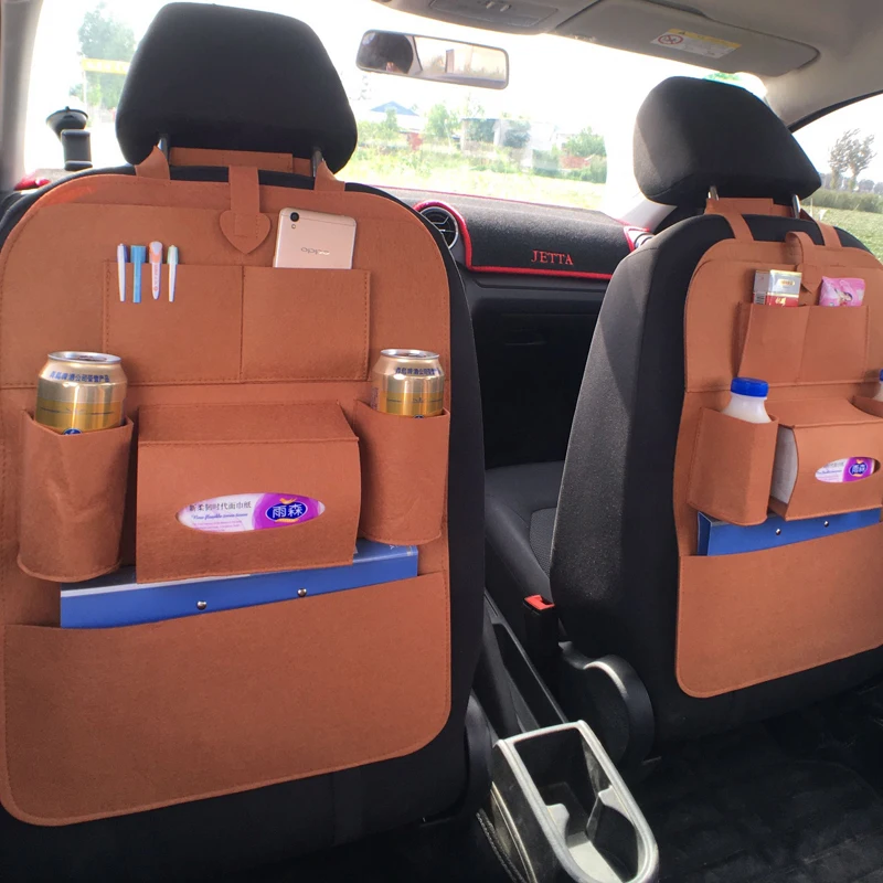 

Brown Universal Car Seat Back Multi-Pocket Storage Bag Interior Organizer Holder Accessory 55 x 39cm