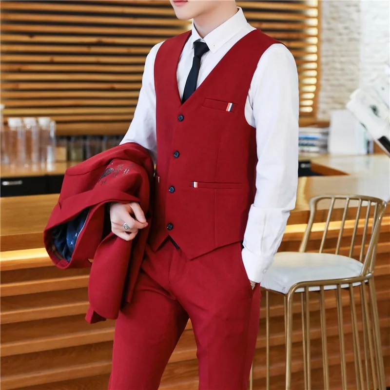 

Cozimastarla Mens Three Piece Set Suits Spring Autumn Mens Casual Suits Solid Color Embroidery Groom Wedding Dress Suit 5 Colors