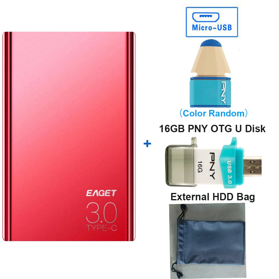 Eaget G70 HDD 2," USB 3,0 внешний жесткий диск 1 ТБ/2 ТБ Тип-c 3,0 жесткий диск hd externo disco duro жесткий диск для портативных ПК - Цвет: Red Micro adapter