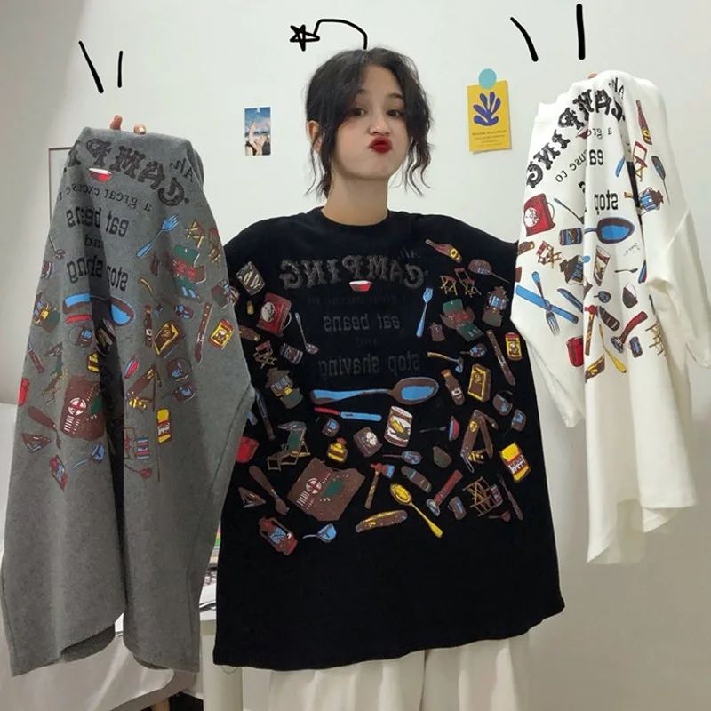 Летние женские футболки больших размеров harajuku с коротким рукавом женская футболка с буквенным принтом Ulzzang Корейская Свободная Повседневная футболка Топы