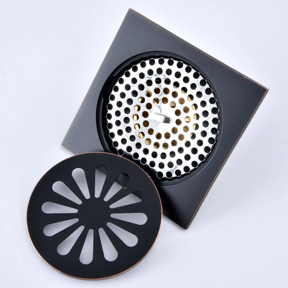 Черная масляная прорезиненная бронза резной цветочный узор слив для ванной и