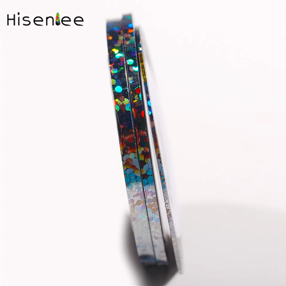 Hisenlee 3 рулонов 1 мм 2 мм 3 мм Nail Art Блеск съемная лента для линии, полосы инструменты для украшения ногтей клей наклейки для маникюра - Цвет: laser silver ash
