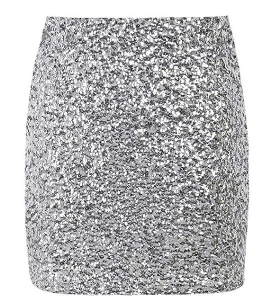 Silver short Женская тонкая сексуальная ночная сверкающая юбка с блестками, стрейчевая облегающая блестящая мини-юбка - Цвет: Silver short