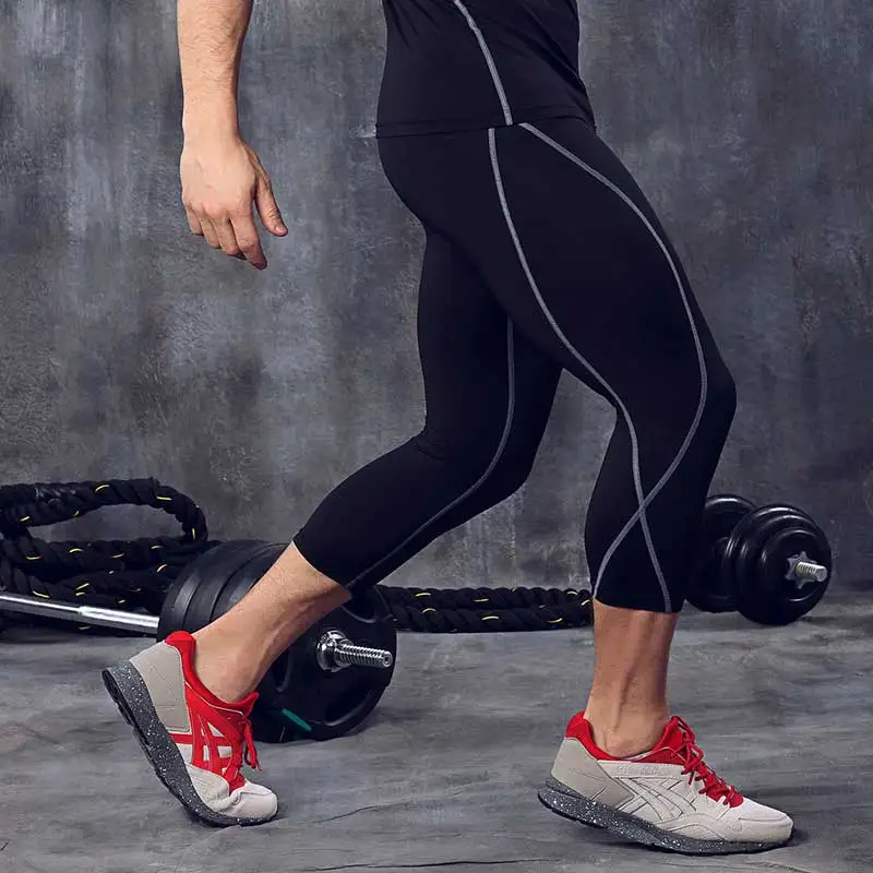 2018 мужские колготки для бега спортивные Капри Pro Компрессионные Леггинсы