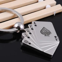 novelty silver color metal poker charm keychain men playing cards key chain on bag car trinket jewelry party friends gift