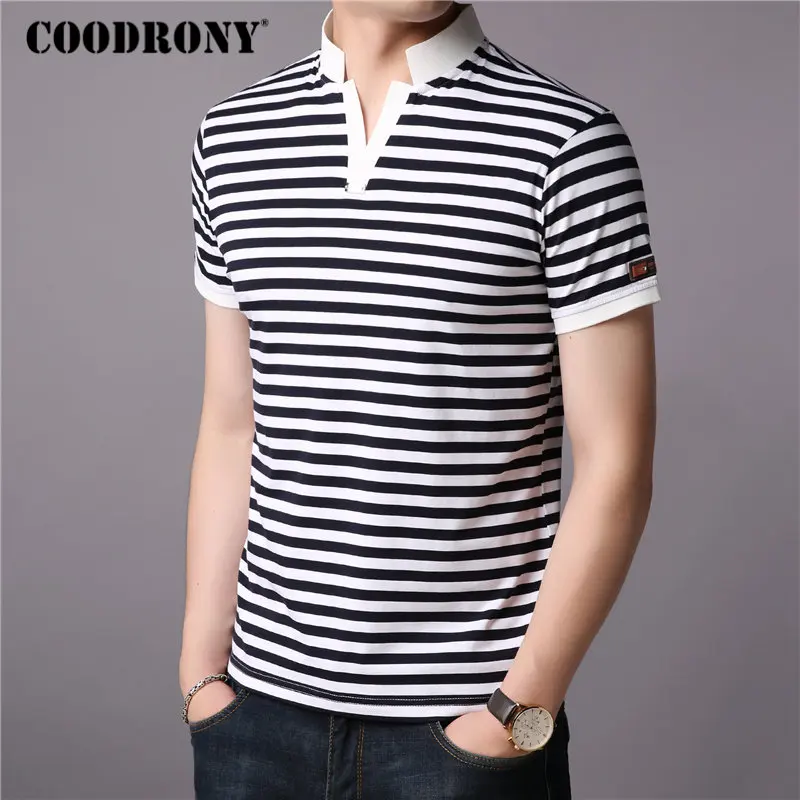 COODRONY, хлопковая футболка для мужчин, Srand воротник, короткий рукав, футболка для мужчин, летняя уличная одежда, повседневные мужские футболки, футболка Homme S95010